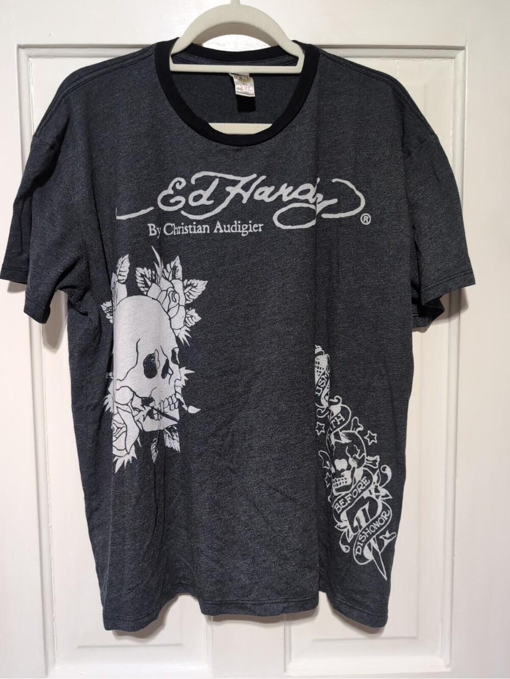 Ed Hardy USMC Death Before Dishonor Skull Grey  Y2K Woman's XXL(1608)F